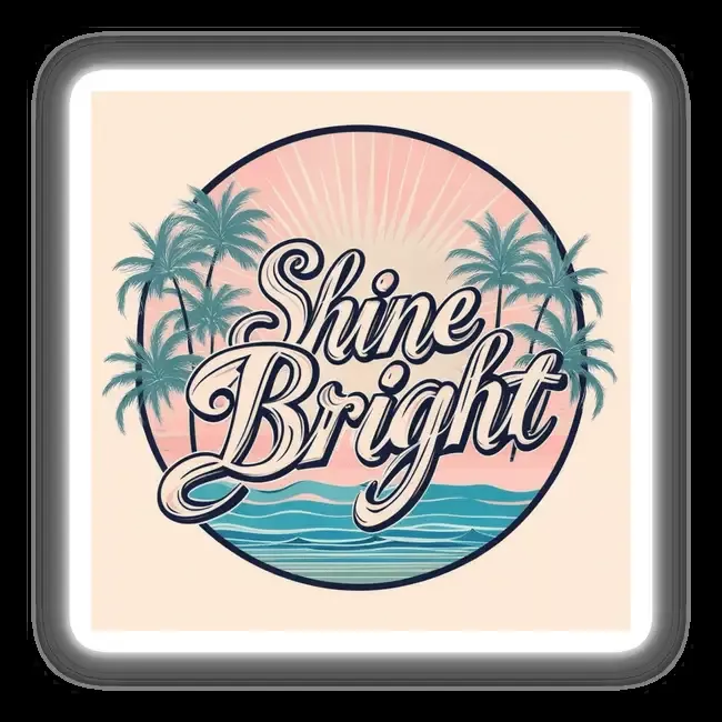 Vintage Pastel ‘Shine Bright’ Tropical Design with Palm Trees and Sunset
