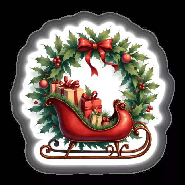 Vintage Sleigh with Presents in a Christmas Wreath