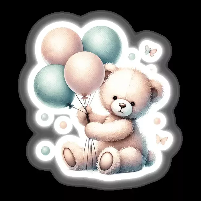 Watercolor Teddy Bear Holding Balloons