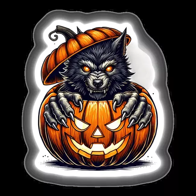 Werewolf Peeking Out of Pumpkin Halloween