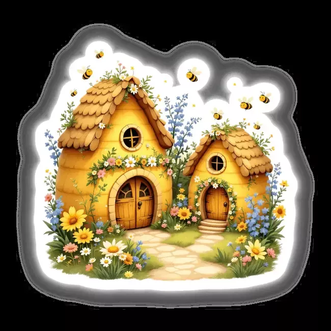 Whimsical Bumblebee Houses Nestled Among Spring Flowers