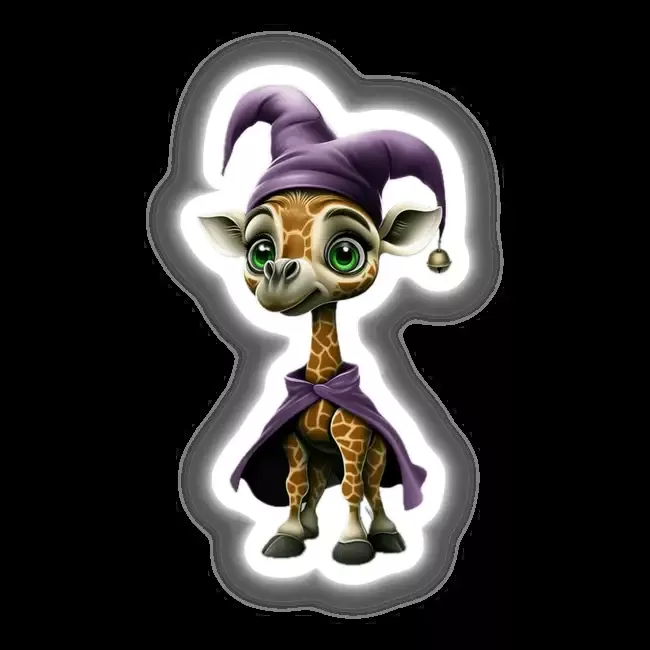 Whimsical Giraffe in Jester Hat and Purple Cape