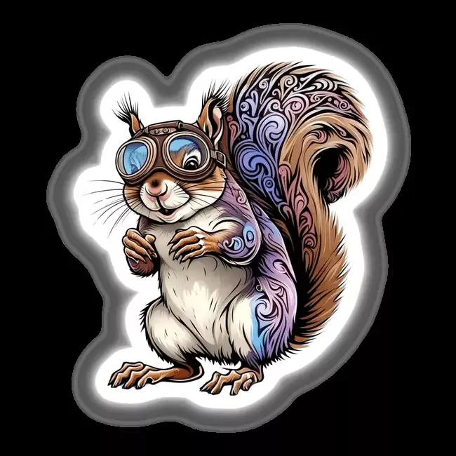 Whimsical Squirrel with Intricate Tail and Vintage Goggles