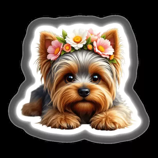 Whimsical Yorkshire Terrier with a Colorful Flower Crown