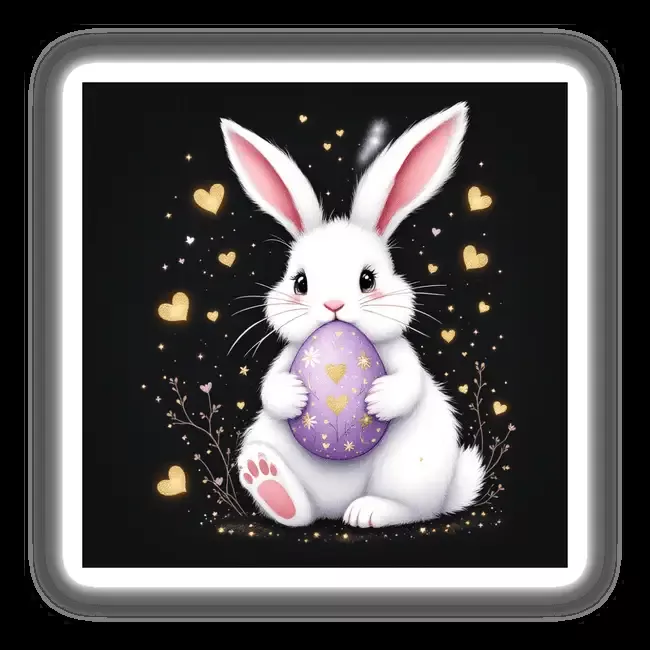 White Bunny with Lavender Egg and Glitter Hearts