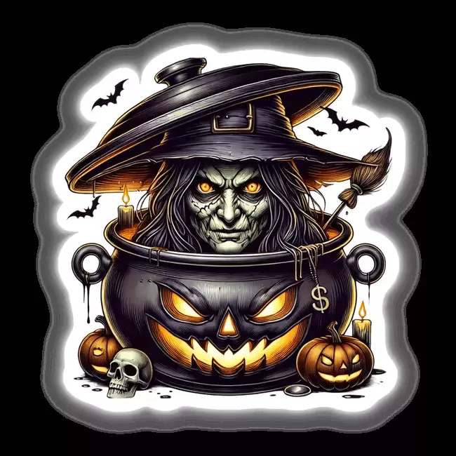 Witch Peeking Out of Cauldron Halloween
