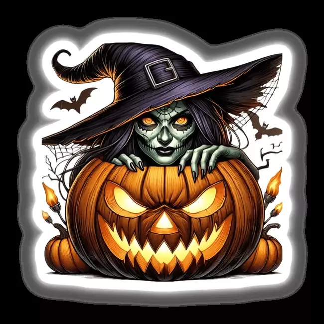 Witch Peeking Out of Pumpkin Halloween