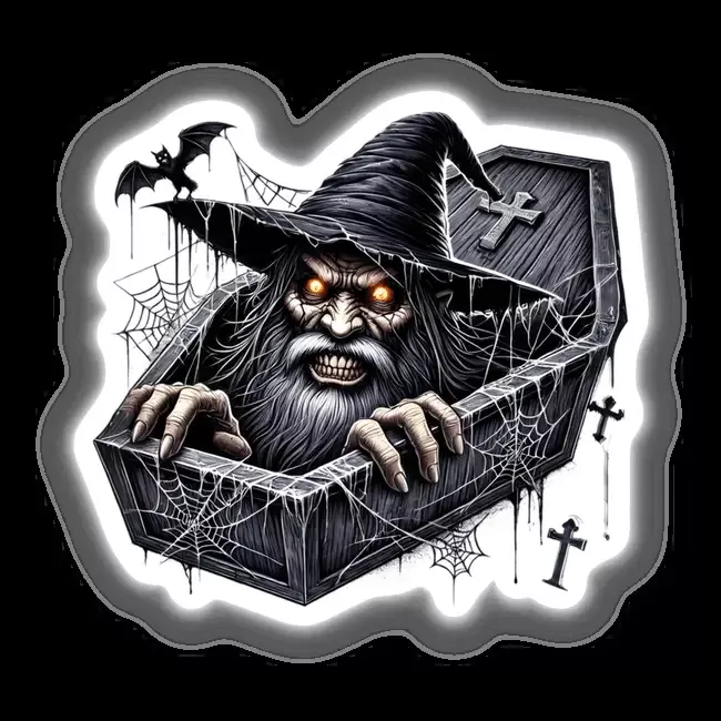 Wizard Peeking Out of Coffin Halloween