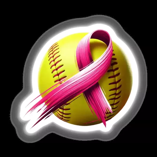 Yellow Softball with Pink Ribbon Breast Cancer