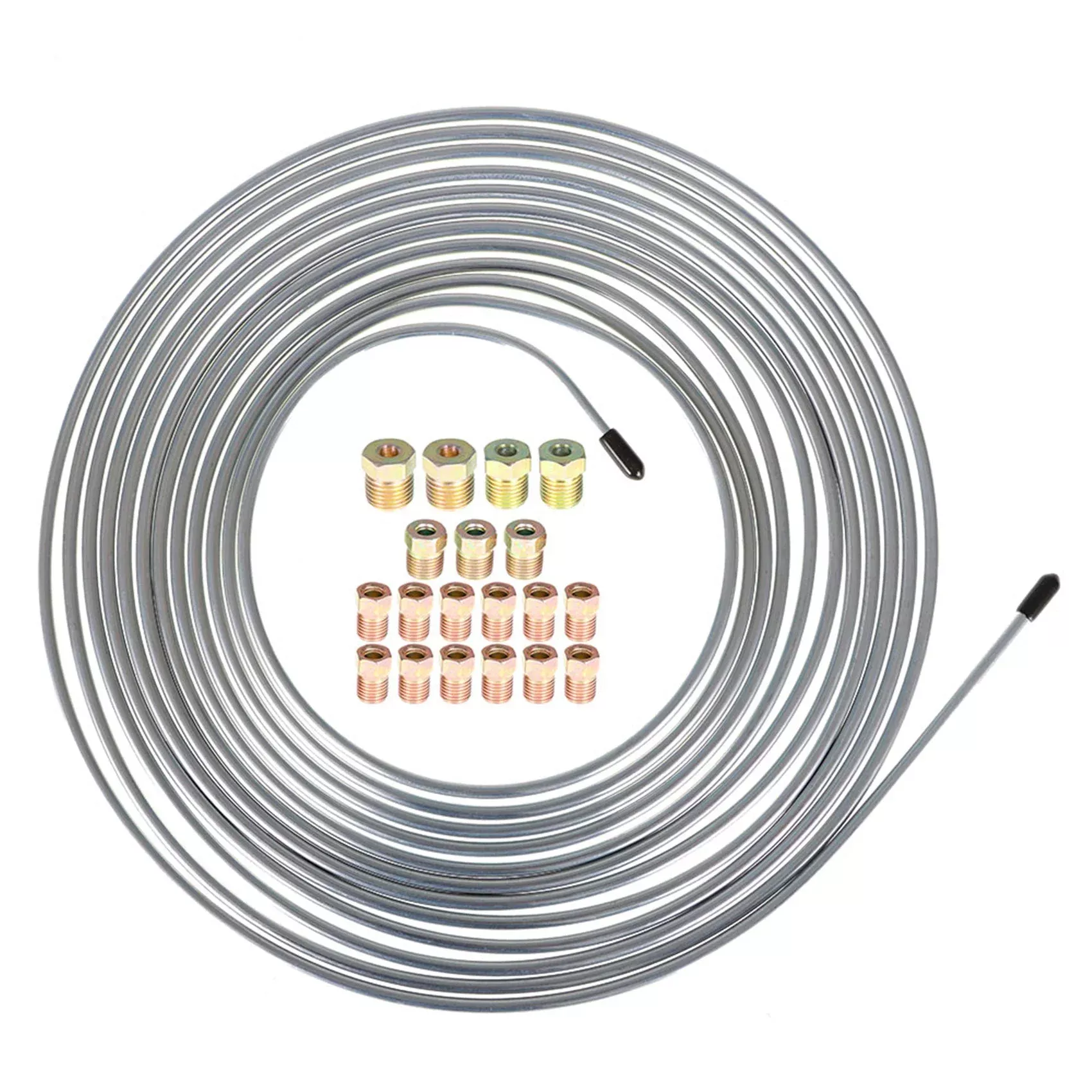 Zinc plating Brake Line Tubing Kit Fittings 3/16 OD25 Ft Coil 16 Fittings