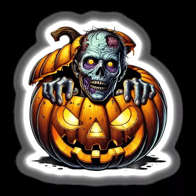 Zombie Peeking Out of Pumpkin Halloween